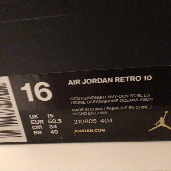 Nike Air Jordan 10 Retro. Size 16. Good used condition.  Blue, teal, white. - Picture 7 of 8